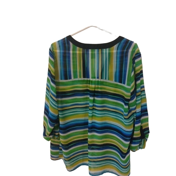 Sheer Multicolor Tunic Ashley Stewart V-Neck Button 3/4 Sleeve Plus Size 14/16 - Picture 7 of 8